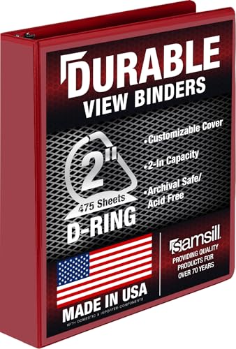 Image of Samsill Durable 2 Inch Binder, D Ring Binder, Customizable Clear View Cover, Ruby Red, Holds 475 Pages