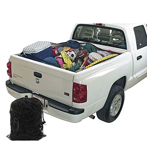Image of 7' x 5' Heavy Duty Bungee Cord Cargo Net Stretches to 14' x 10'-Latex Truck Bed Mesh with 12Pcs Free Adjustable Hooks for Secure Carrying on Roof Luggage Rack,Cargo Carrier and Pickup Truck Bed