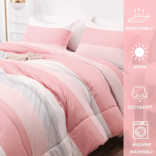 Anyfun Blush Pink Comforter Set Twin Xl, Modern Striped Twin Comforter For Girls, Ultra Soft Microfiber 2 Pieces Bedding Collection For All Seasons (1 Twin Comforter & 1 Pillowcase) #TOP5