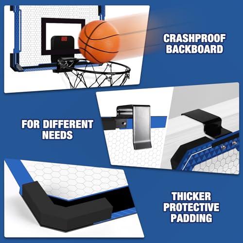 Image of Indoor Mini Basketball Hoop for Door - Over The Door Basketball Mini Hoop with Scoreboard & 3 Balls, Foldable Basketball Hoop for Wall & Room Basketball Toy Gift for Boy Kids Teens