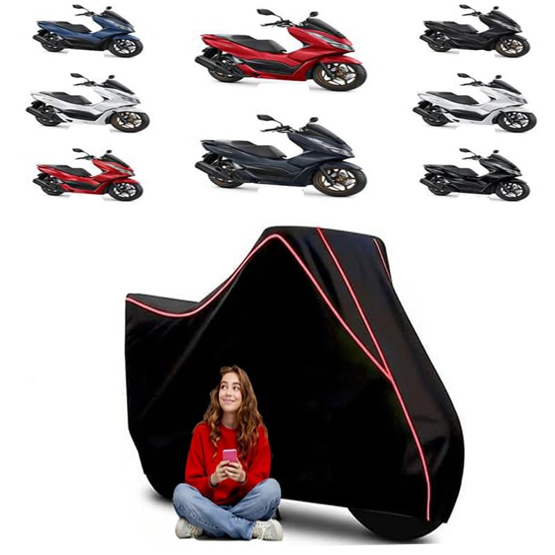 Image of PCX 160 Scooty Bike Cover Water Resistant Outdoor Use Universal Fit Scooters Motorcycles Heavy Duty UV Protection Dust Rain Scratch Resistant Elastic Bottom Black Blue Piping