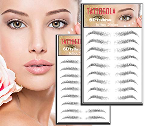 TATTOCOLA 2 Sheets Premium Eyebrow Tattoo Stickers, 6D Realistic Long-Lasting Natural Looking Eyebrows, Waterproof Eyebrow Tattoo stickers for Woman Makeup, 18-Pairs of Brows (Black)