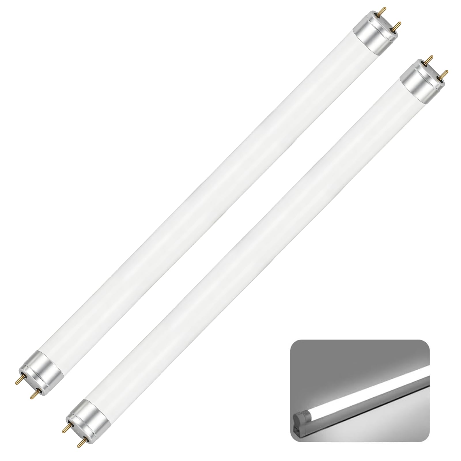Fresilkora T8 18W Fluorescent Tube 2 Pack, 2ft 589mm G13 Base Cool White 4000K Glass Fluorescent Light Tubes, Replacement Tube Lamp for Kitchen, Garage, Bathroom, Office and Cabinet(18, Watts)