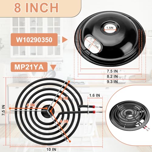 W10290350 W10290353 Black Porcelain Burner Drip Pan Bowls & MP22YA Electric Range Burner Element Unit Set by Cenipar-Compatible with Whirl-pool Frigi-daire Ama-na Range Oven/Stove by Cenipar - Image 4