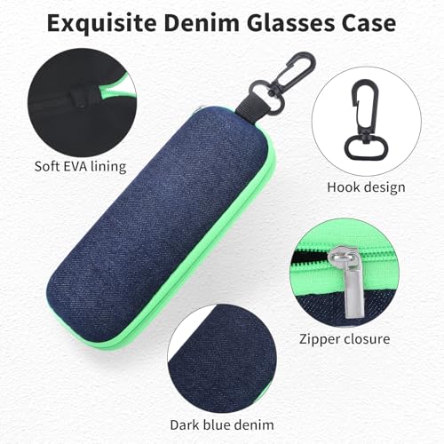 Image of 3 PCS Denim Glasses Case,Zipper Eye Glass Case Portable Glasses Storage Box, Travel Glass Cases with Hook Clasp, Sunglass Kazoo Storage Box Harmonica Cases for Men Women Students