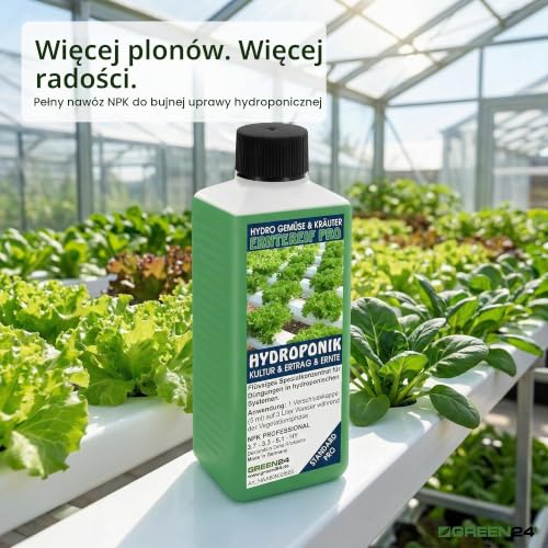 GREEN24 Hydro-Erntereif Roztwór Żywienny NPK Pełny Nawóz dla Roślin Zielarskich i Warzywnych w Systemach Hydrokultury i Hydroponiki, Nawóz do Ogrodnictwa Domowego 250ml Żywienie jako Koncentrat (Zbiór
