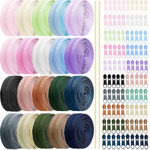 Exquilnova Farben Nylon Reißverschluss Endlos Endlosreißverschluss mit Schieber und Zipper DIY Reissverschluss Teilbar Reißverschluss Reparaturset Bunt für Nähen Basteln und Tasche