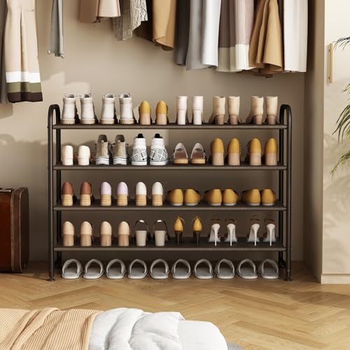 Image of INGIORDAR Shoe Rack 4 Tier Long Storage Organizer Wide Metal Shoe Shelf for Closet Entryway Brown