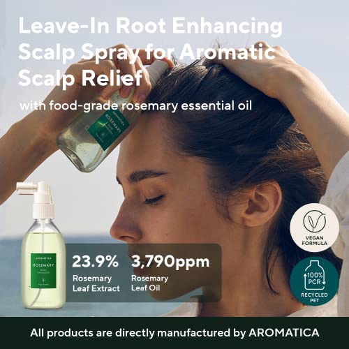 Aromatica Rosemary Root Enhancer 3.38Oz / 100Ml – Scalp Nourishing Spray With Food-Graded Rosemary Essential Oil – Relieves Itchy, Dry, Flaky Scalp - Free From Sulfate, Silicone, And Paraben #TOP1