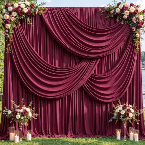 10ft x 10ft Burgundy Backdrop Curtains for Birthday Party Photo Booth Wedding Backdrop Curtain Wrinkle Free Fabric Drapes Back Drop Bridal Shower Graduation Ceremony Christmas Photography Background