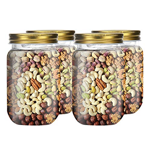 Novelinks 16 Ounce Clear Plastic Jars With Gold Lids - Refillable Round Clear Containers Clear Jars Storage Containers For Kitchen & Household Storage - Bpa Free (10 Pack) #TOP5