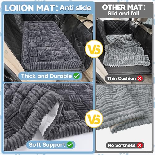Loiion Hundebett Auto Rückbank, Weich Auto Hundebett, Hundematte Große Hunde, Autodecke Hund Rückbank, Hundematte rutschfest, Leicht zu Reinigen, Kratzfest und Komfortabel, 127×62.5cm, Dunkelgrau