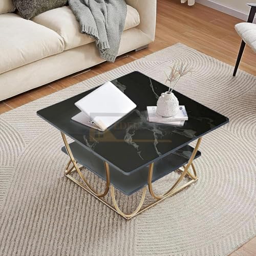 Image of EDEUEQUE Modern Center Table Coffee Table Sofa Side Table for Living Room Cocktail Table End Table with Storage Wooden Tabletop-Marble Print with Metal Frame (Golden and Black)