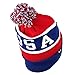USA American Flag Emroidered Pom Pom Beanie Hat - Navy Red