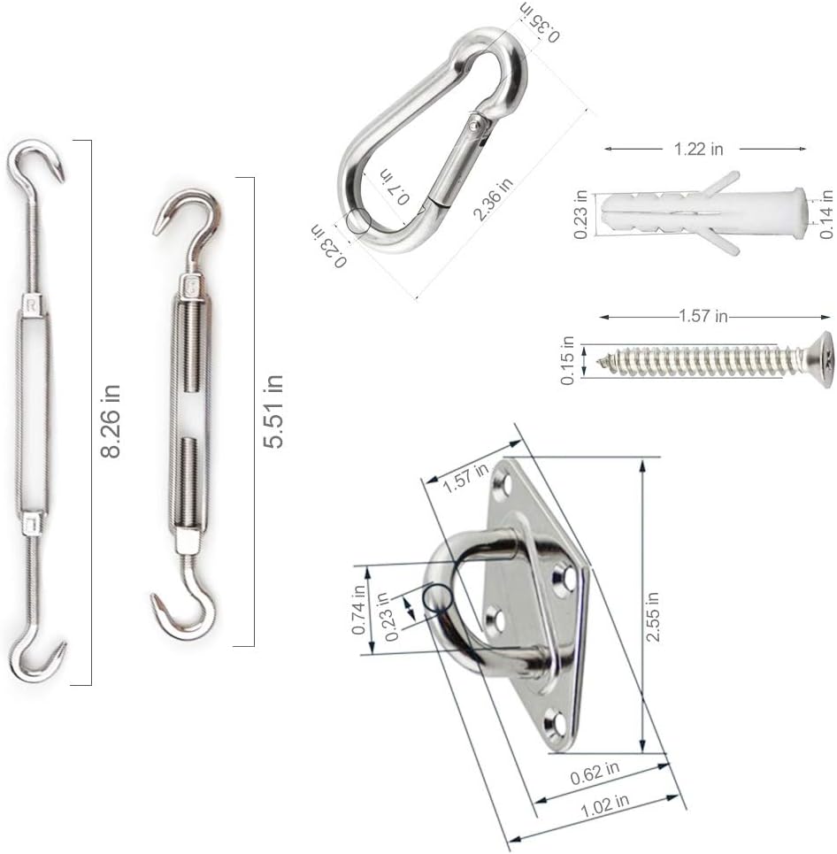 YOFIT Shade Sail Hardware Kit 5 inch for Triangle Rectangle Sun Shade Sail Installation, 316 Marine Grade Anti-Rust Stainless for Garden Beach Outdoors, 80 Pcs
