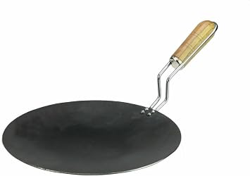 Traditional Handmade - Indian/Pakistani Iron Tawa - Tava - Taaba | Indian Griddle Pan | Crepe & Pancake Pan with Wooden Wire Handle Heavy Duty TAWA TAVA SAJ