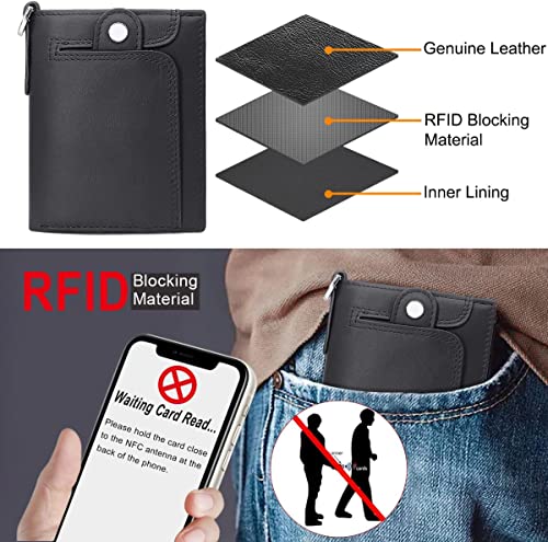 gzcz Mens Wallets with Chain Genuine Leather Bifold Wallet for Mens Rfid Blocking Mens Purse With Credit Card (Black)4
