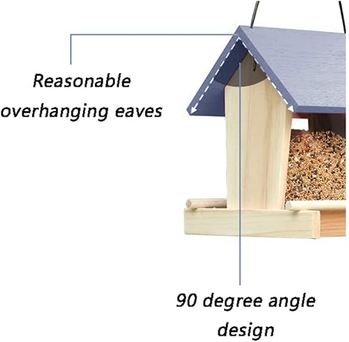 Miniatura 4 de Comedero para pájaros Farmhouse Bird Feeder Wooden Hanging Birdfeeder with 2 Landing Pole Large Capacity Wild Bird Feeder for Outside and Garden