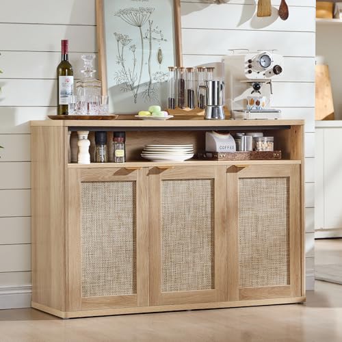 LEYAOYAO Rattan Sideboard Buffet Cabinet,45" Coffee Bar Cabinet with 3