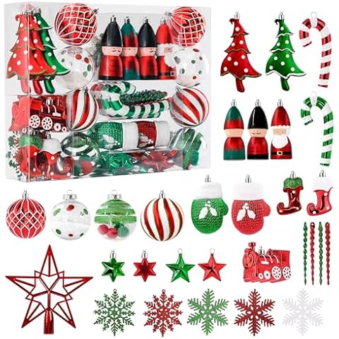 Alupssuc 95pcs Christmas Ornaments Bulk, Red and Green Christmas Decorations Set for Tree with Hanging Strings, Shatterproof Baubles for Xmas Holiday Decor Cover