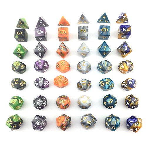Smartdealspro 6 X 7 Sets(42 Pieces) Double Colors Polyhedral Dice Set With Pouches For Dungeons And Dragons Dnd Rpg Mtg Table Games D4 D6 D8 D10 D12 D20 (6-Colors Set 2) #TOP2