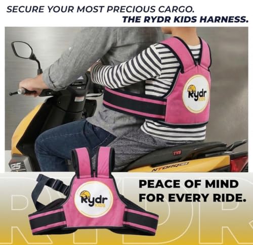 Image of RYDR Motorcycle Safety Harness for Kids | Reflective & Adjustable Two-Wheeler Safety Belt for Boys and Girls (2-12 Years) (Pink, Without Pocket)