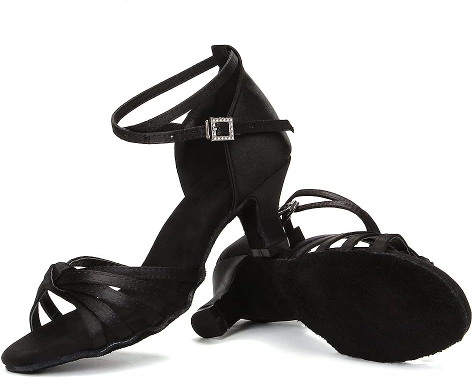DKZSYIM Women's Satin Latin Dance Shoes Professional Ballroom Salsa Practice Performance Dancing Shoes,Model 217