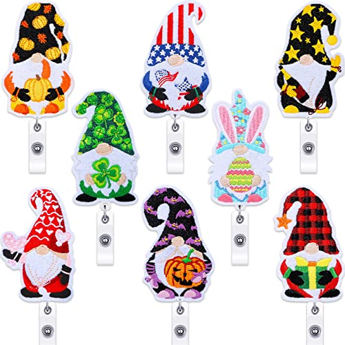 Zonon 8 Pcs Gnome Badge Reels Retractable Felt with Clip,Likable Style