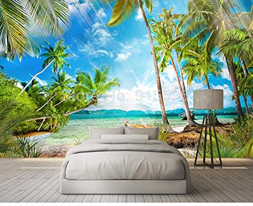 Papier peint mural 3D plage cocotier 200x140 cm pour salon - 4