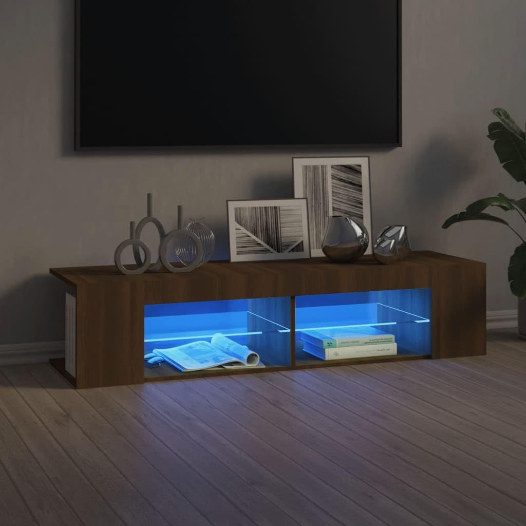 Z oświetleniem LED z drewna brąz dąb 135x39x30 cm