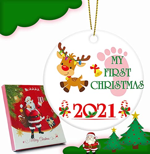 Babys First Christmas Ornament 2022 with Gift Box, New Born Baby Girls Boys Gift Personalized Gifts for Christmas Tree Decorations, Cute Deer and Litter Feet Ornament for Baby First Christmas