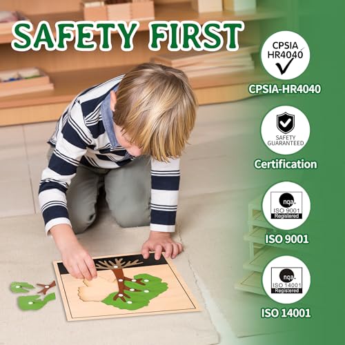 Image of Montessori Tree Puzzle for 3+ Years Old, Wooden Peg Puzzles with Knobs & Practice Cards, Shape Sorter Puzzle Preschool Learning Resources, Fine Moter Toys for Montessori Classroom