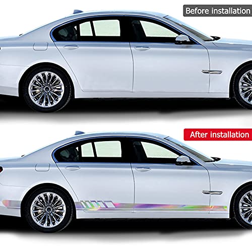 Nuoozy Universal Car Side Skirt Decal Stickers Body Side Sports Racing Stripe Graphic Stickers Nj010 Silver-White Discolor (2Pcs) #TOP4
