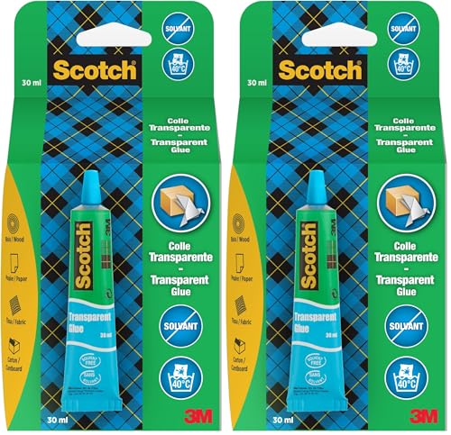 Scotch Tube de colle à usage domestique transparente sans solvant, 30 ml, 1 tube/paquet (Lot de 2)