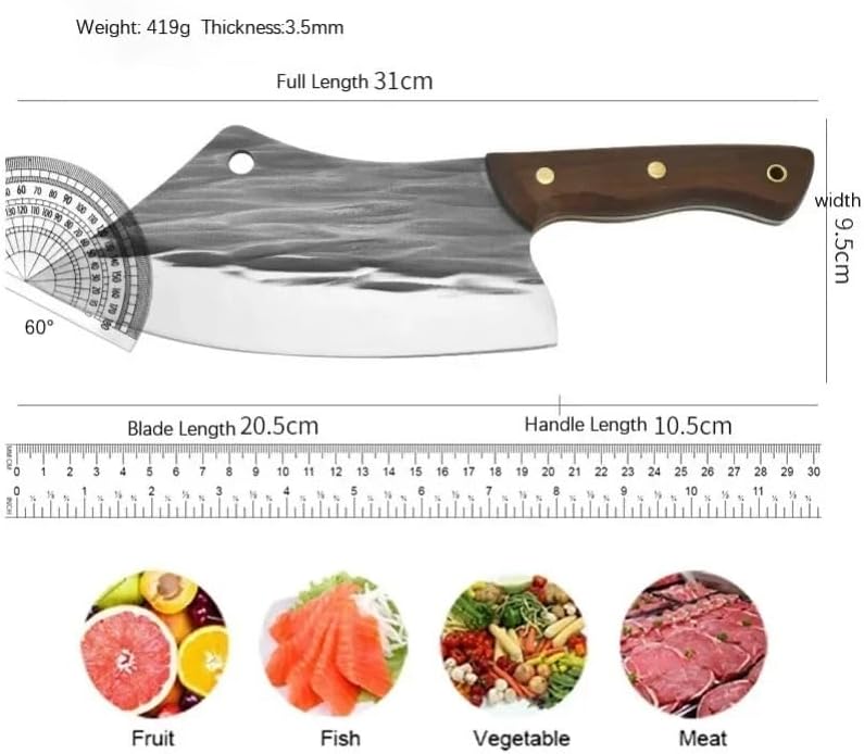 Meat Cleaver,Cleaver Knife 8 Inch Chinese Chef's Knife Chop Bones Cut Chicken Fish Meat Vegetables Kitchen Knives Chef Slice Barbecue Cooking Cleaver Heavy Knife