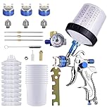Paint Sprayer with 10pcs 600ML Disposable Cups&Pressure Gauge,Car Spray Gun Kit with 3 Nozzles 1.4/1.7/2mm Nozzle Paint Mixing Quick Cup for home (Blue)