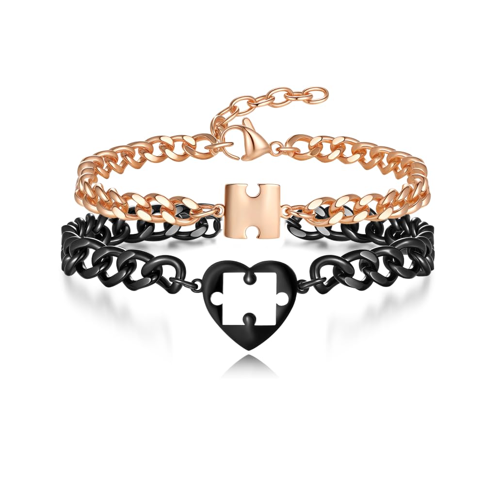 Couple Gifts for Couples, Puzzle Bracelet Black-Pink-Gold, Couples Bracelets, Gift for Him, Couple Bracelets for Couples, Valentine, Eine Grösse, Steel