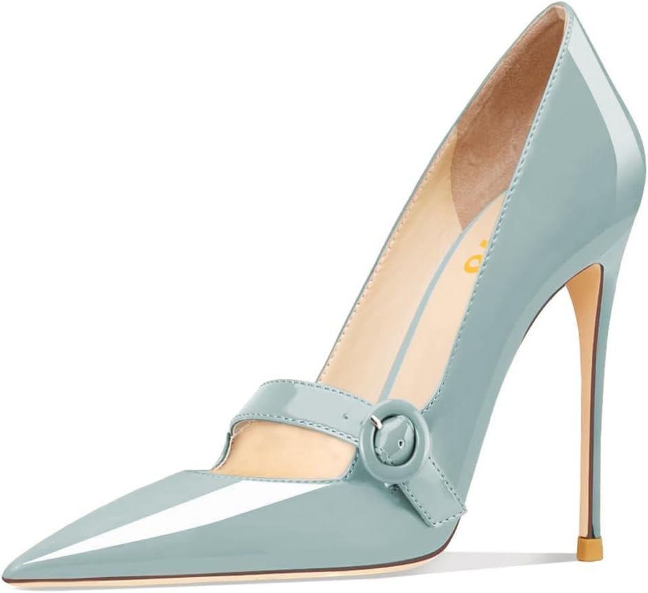FYS Women's Pointed Toe Buckle Ankle Strap Mary Jane Pump Sexy Stiletto High Heels Party Dress Wedding Shoes Size 4-16 US