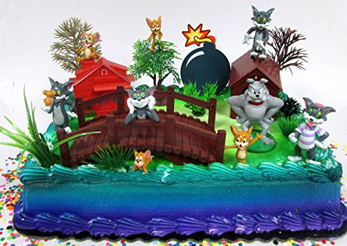 Iconic Cat and Mouse Birthday Cake Topper Set Featuring 7