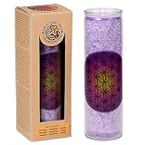 vela violeta umbanda Certificado de comercio justo y Green Palm. Sin humo, llama estable, mecha de algodón. Información sobre el paquete de regalo sostenible de cartón en inglés.