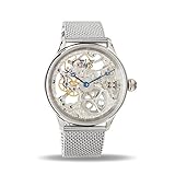mechanische uhr einstellen Mechanisch Uhrwerk Davis - Herren Skeleton Uhr Mechanisch Skelett mit sichtbarem Uhrwerk Mesh Armband (Stahl)