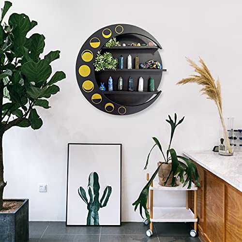 Ella & Emma Crescent Moon Shelf - Moon Wall Decor, Crystal Display Shelf, Hanging Shelf Display, Wooden Moon Shelf, Shelves For Bedroom Aesthetic, Witchy Decor Aesthetic, Wood Shelves - Black #TOP2