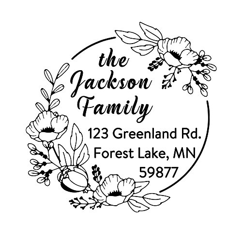 Custom Return Address Stamper Self Inking Personalized Rose Flower Chrysanthemum Leaf Family Signet Label for Card Making Circular Diameter 1.65inch Seal Return Rubber Stampers