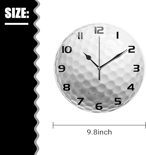 Miniatura 5 de ACOZUHSE Reloj de pared silencioso sin tictac, reloj de pared con pelota deportiva de golf, funciona con pilas, reloj de pared redondo de 9.8 x 9.8