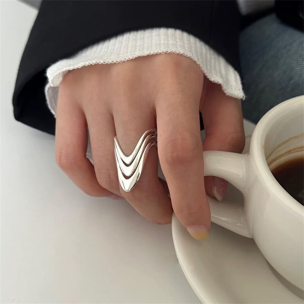 V Shape Multilayer Open Rings Minimalist Pointed Chevron Engagement Promise Dainty Adjustable Finger Wedding Band Stackable Eternity Ring Unique Cocktail Party Simple Jewelry for Women Girlfriend - Image 3