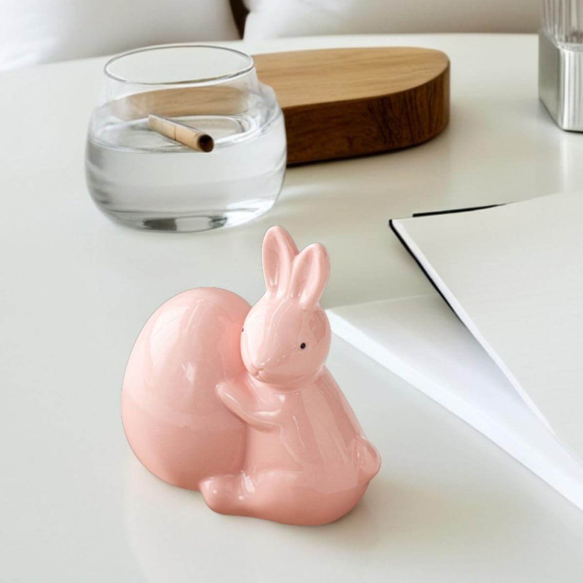 TOYANDONA 2 Pezzi Statua di Coniglio Pasquale in Ceramica Uovo Decorativo, Ornamento da Tavolo Primaverile per Decorazioni di Pasqua e Arredamento Domestico Elegante