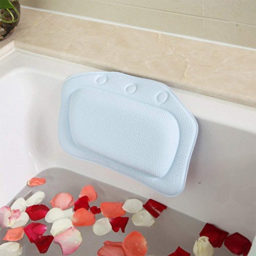 Diossad Almohada De Bañera Azul con Ventosas, Impermeable Suave Mullida Antideslizantes SPA Cojin Alfombrilla para cabeza y cuello Facil de limpiar y Secado Rápido