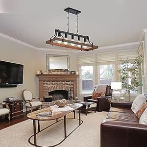 Wood farmhouse chandelier 5 light adjustable retro island light industrial pendant light for kitchen island dining room living room l 34 ul listed  urban country home decor