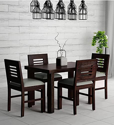 Image of MURALICRAFT Solid Sheesham Wood Square Dining Table 4 Seater | Four Seater Dinning Table with 4 Cushioned Chairs for Home | Wooden Kitchen Dinner Table Dining Room Sets for Restaurants | Walnut