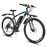 【PROFESSIONELLE KONFIGURATION】-Shimano Tourney 21 Gänge Antrieb ist glatt und komfortabel.Die Lock-out Suspension Vordergabel ist robust und zuverlässig, machen Fahrer fühlt sich weniger wackelig.Automatische Power-Off Disc-Bremsen Design kann die Stromversorgung zum Motor abgeschnitten, wenn das E-Bike bremsen.